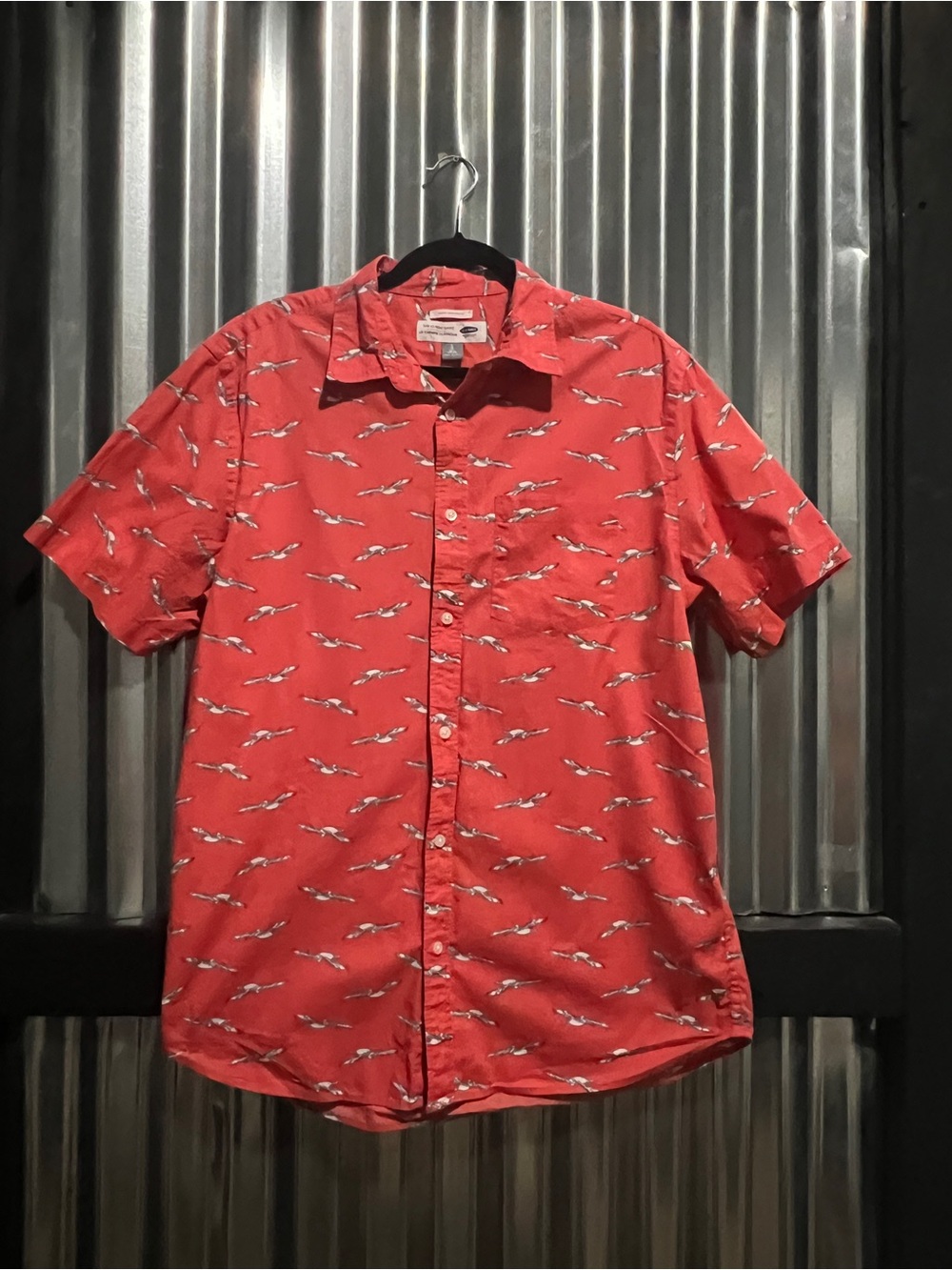 Old Navy Coral Short-Sleeve Printed Button-Up Shirt Size L Tall